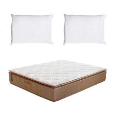 Colchão King Brilhante Molas Ensacadas (34x193x203) Marrom e Bege com 2 Travesseiros Guldi Soft Nasa Branco