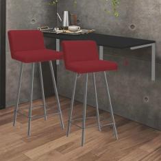 Kit Mesa Suspensa de Parede Fixa mdf Preto + 2 Banquetas Lexi Ferro Prata Corino Vermelho - Ahazzo Móveis