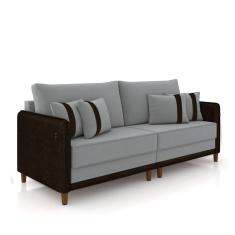 Sofá Living Montecarlo 2 Lugares Bipartido 212cm Pés Em Madeira Veludo/pu Cinza/marrom G33 Gran Belo