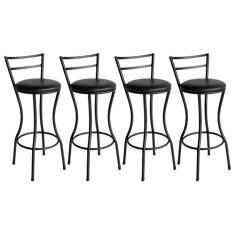 Kit 4 Banquetas Alta Home Aço Carbono Assento Tecido Sintético Preto Acesse Móveis