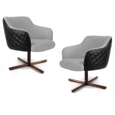 Kit 2 Poltronas Decorativas Base Giratória Xis Jade Corano C-05 Linho D-315 Cinza Claro - Domi