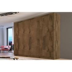 Guarda Roupa Casal Oslo Braúna 6 Portas de Bater 4 Gavetas MDF Braúna Europa