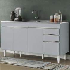 Balcão de Cozinha com Pia Inox 150cm 4 Portas Marrocos Cinza Claro - L