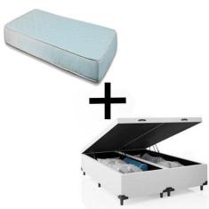 Cama Box Baú Casal 138 Bipartido Tecido Sintético Branco com Colchão M