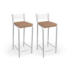 Banqueta Sala De Jantar Gênova 2B705Cr Kit 2 Un Cromado/Linho Capuccino - Kappesberg