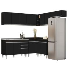Armário de Cozinha Modulado de Canto 7 Peças CP21 com Pia Inox Preto - Lumil