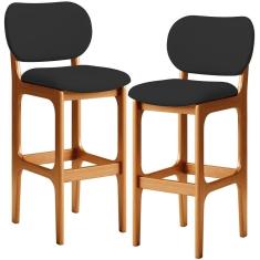 Kit 02 Banquetas Alta Para Cozinha Madeira Fixa Betta L02 Imbuia Facto Preto