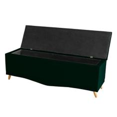 Recamier Calçadeira Baú Helena Queen 160 Cm Botão Encapados Pés Palito Suede Verde Eli Móveis
