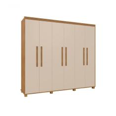 Guarda Roupa Casal Madri 100% Mdf Pés Madeira Camas Fênix cinomomo-off White