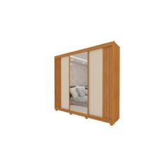 Guarda Roupa Casal 3 Portas 4 Gavetas com Espelho Santorini Naturale e Off White