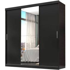 Guarda Roupa Berlim COM Espelho Casal 3 Portas 4 Gavetas Cor Preto