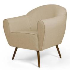 Poltrona Decorativa Sala de Estar Nina Pés Palito Madeira C-129 Linho 