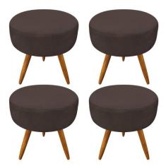 Kit 4 Puffs Banqueta Redonda Nina Veludo Pés Palito Castanho - Pallazi