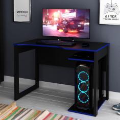 Mesa Gamer com 2 Nichos - Preto/Azul