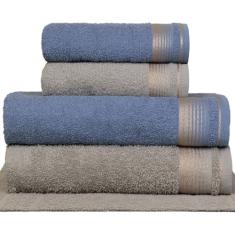 Jogo de Toalhas Gigante 5 Peças 340g/m2 100% Algodão Sublime (Gris + Azul Egito)