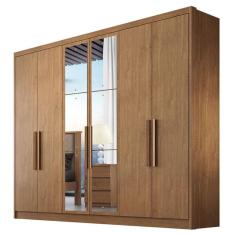 Guarda Roupa Casal Linea 6 Portas 4 Gavetas Cumaru 23 com Nicho e Espelho - Novo Horizonte