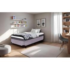Cama Box Serenelife em Madeira de Eucalipto, Suede Cinza Escuro, Solte