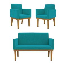 Kit Sofá Namoradeira + Poltrona Reforçada azul Turquesa
