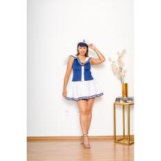 Fantasia Marinheira Adulto Vestido Capitã Comandante Feminina Carnaval Halloween Zumbi Terror