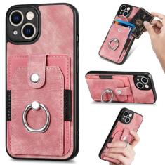 Capa de telefone de couro com anel de dedo para iPhone 15 Pro Max 14 13 12 11 Pro Max 15 Plus 13 Pro Carteira com compartimentos para cartão, rosa rosa, para iPhone 13