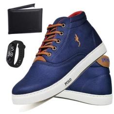 Tênis Casual Masculino Cano Alto + Carteira + Relógio Leve-Masculino