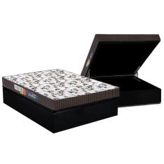 Cama Box Baú Casal: Colchão Espuma Polar D45 Pérola + Base crc Suede Black(138x188)