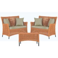 2 Sofá Área e Mesa Igapó Alumínio Pintura Preta Corda Náutica Estofado Impermeável Almofada 7 Trama