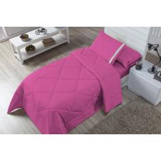 Kit Edredom Solteiro Dupla Face Aconchego 04 Peças - Pink - Casa Compl