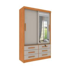 Guarda-Roupa Solteiro com Espelho Chicago 2 PT 6 GV Cinamomo e Off Whi