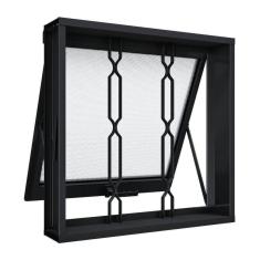 Janela De Aço Maxim-ar Com Grade Mosaico 60x80cm Aço Pronto Riobras Preto