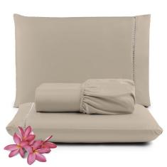 Jogo de Lençol Micropercal 400 Fios King 3 Peças Barato - Avelã - 100%