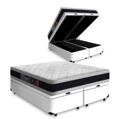 Cama Box Baú Queen + Colchão Espuma D45 Castor Black White Double Face 158x198x69cm