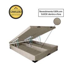 Cama Box Baú Luxo Blindado Casal Bipartido NK Camas Suede Bege 41x138x188