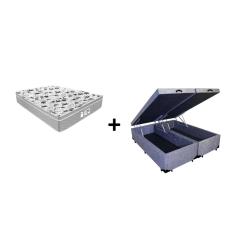 Cama Box Com Baú Queen Bipartido Tecido Suede Cinza com Colchão De Molas Ensacadas - Probel - Evolution 158cm
