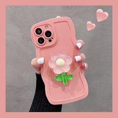 Capa de telefone com suporte de flor 3D para Samsung Galaxy S23 Ultra S22 S21FE S20 Plus A73 A13 A23 A33 A53 Capa de onda de silicone macio, flor rosa, para S21 Ultra