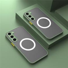 Magnético fosco para Samsung Galaxy S23 S22 S21 S20 Ultra Plus FE A54 A53 A52 A32 A13 A34 4G 5G Capa fosca de carga sem fio, verde, para Samsung S22plus