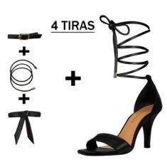 Sandália Troca Tira Salto Alto Fino Luiza Sobreira Preta-Feminino