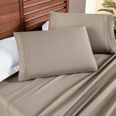 Jogo Cama Lençol Honore Casal Padrão Micro Percal 200 Fios c/ Detalhes Bordados 4 Peças - Taupe Bege