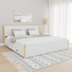 Cama King 4 Gavetas Íris Cabecasa Madeiramadeira Cinza/Natural