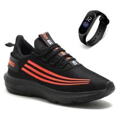 Tenis Academia Caminhada Esportivo Corrida - DM DAMANDO, Preto, Laranj