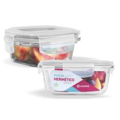 Kit 2 Potes Vidro Hermético Trava Quadrado 800ml Marmita - U4home