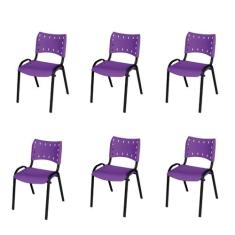 Kit Com 6 Cadeiras ISO Empilhável Tubo Oblongo Para Escritório Igreja 