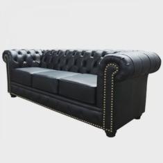 Sofá 3 Lugares com Tachas em Couro Legítimo Chesterfild Mempra Móveis