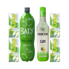 Gin Invictus Maça Verde 900Ml + Energético Baly 2L + 4 Coko