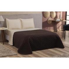 Kit Cobre Leito Colcha Marrom/Cáqui 4 Pç Casal Queen Lençol - Beatriz 
