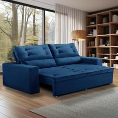 Sofá Retrátil e Reclinável 3 lugares com Molas 2,00m Lais Suede Azul Adonai Estofados