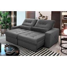 Sofá Retrátil/Reclinável Sevilha 2,50m Suede Veludo Grafite c/ Molas E