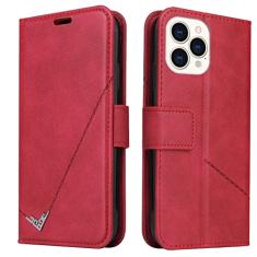GSYH Capa flip para iPhone 13 Mini/13/13 Pro/13 Pro Max, capa carteira de couro legítimo slots para cartão Kickstand TPU à prova de choque capa protetora magnética fólio capa, vermelha, 13 15,1 cm