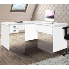 Escrivaninha em L 2 Gavetas com Chave J&A Móveis Taurus - Branco 