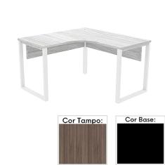 Mesa de Escritório em L Pé Tubular Pe25 em Mdp 155 x 155 x 60 cm Cor Walnut e Base Preta